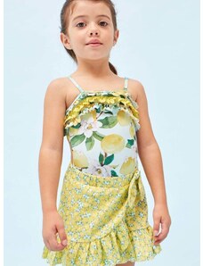 Dječje pamučna haljina Mayoral boja: žuta, mini, ravna