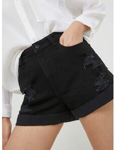 Traper kratke hlače Hollister Co. za žene, boja: crna, glatki materijal, visoki struk