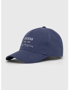 Pamučna kapa sa šiltom Guess boja: tamno plava, s tiskom