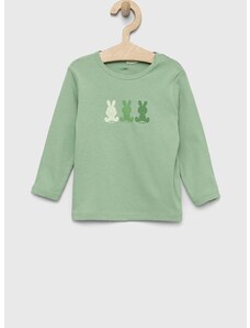Pamučna majica dugih rukava za bebe United Colors of Benetton boja: zelena