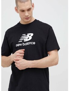Pamučna majica New Balance boja: crna, s uzorkom, MT31541BK-1BK