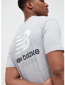 Pamučna majica New Balance boja: siva, s tiskom, MT31504AG-4AG