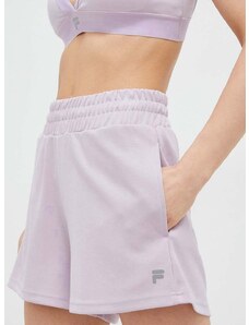 Kratke hlače Fila Cobbel za žene, boja: ljubičasta, glatki materijal, visoki struk