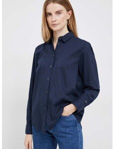 Pamučna košulja Tommy Hilfiger za žene, boja: tamno plava, relaxed, s klasičnim ovratnikom