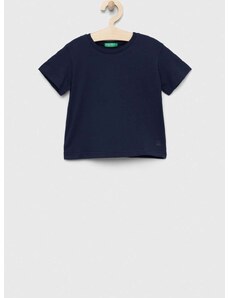 Dječja pamučna majica kratkih rukava United Colors of Benetton boja: tamno plava, glatki model