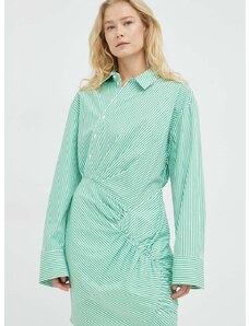 Pamučna haljina Herskind boja: zelena, mini, ravna