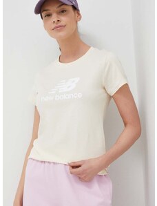 Pamučna majica New Balance boja: bež