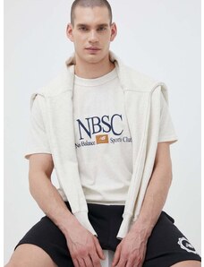 Pamučna majica New Balance boja: bež, s tiskom
