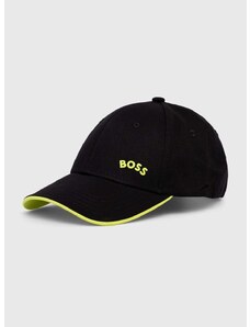 Pamučna kapa sa šiltom BOSS BOSS GREEN boja: crna, s tiskom
