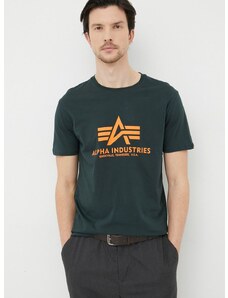 Pamučna majica Alpha Industries boja: zelena, s tiskom, 100501.353-DarkPetrol