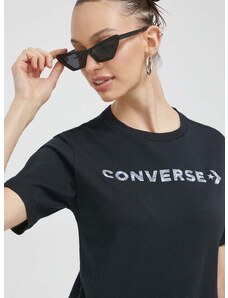 Pamučna majica Converse boja: crna