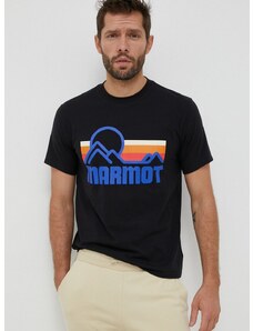 Majica kratkih rukava Marmot Coastal za muškarce, boja: crna, s tiskom