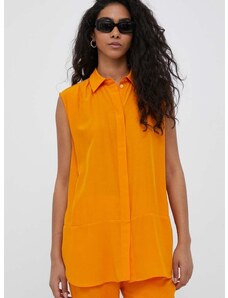 Košulja Sisley za žene, boja: narančasta, relaxed, s klasičnim ovratnikom