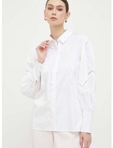Lanena košulja Guess boja: bijela, regular, s klasičnim ovratnikom