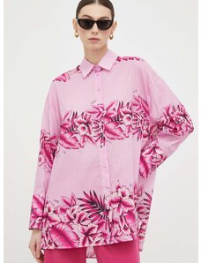 Pamučna košulja Pinko za žene, boja: ružičasta, relaxed, s klasičnim ovratnikom