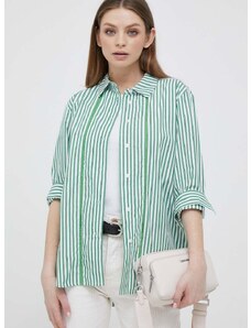 Pamučna košulja Tommy Hilfiger za žene, boja: zelena, relaxed, s klasičnim ovratnikom