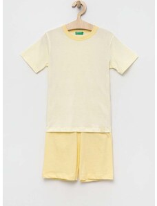 Dječja pamučna pidžama United Colors of Benetton boja: žuta, glatka