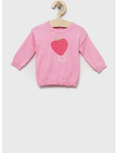 Pamučni pulover za bebe United Colors of Benetton boja: ružičasta