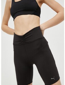 Kratke hlače za jogu Puma Studio Foundation boja: crna, glatki materijal, visoki struk