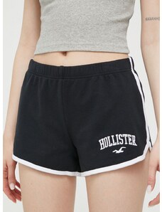 Kratke hlače Hollister Co. za žene, boja: crna, s aplikacijom, visoki struk