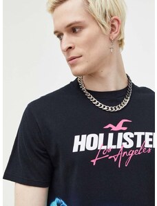 Pamučna majica Hollister Co. boja: crna, s uzorkom