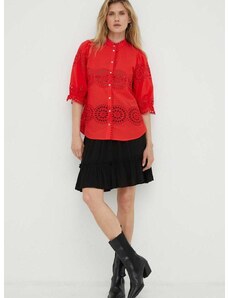 Pamučna košulja Bruuns Bazaar za žene, boja: crvena, regular, s ruskim ovratnikom