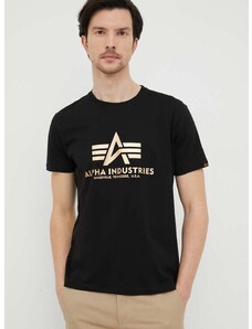 Pamučna majica Alpha Industries Basic T-Shirt Foil Print boja: crna, s tiskom, 100501FP.583-BlackGold 100501FP.583