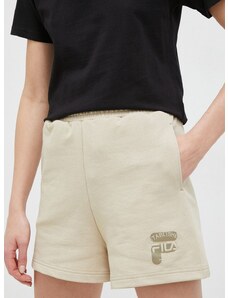 Pamučne kratke hlače Fila boja: bež, s aplikacijom, visoki struk