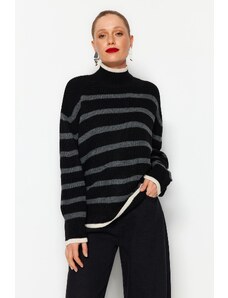 Trendyol crni široki prugasti džemper od pletenine