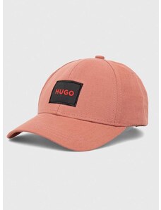 Pamučna kapa sa šiltom HUGO boja: ružičasta, s aplikacijom