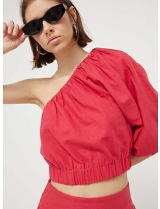 Lanena bluza Abercrombie & Fitch boja: ružičasta, glatka