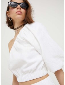 Lanena bluza Abercrombie & Fitch boja: bijela, glatka