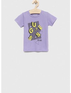 Dječja pamučna majica kratkih rukava Guess boja: ljubičasta, s uzorkom
