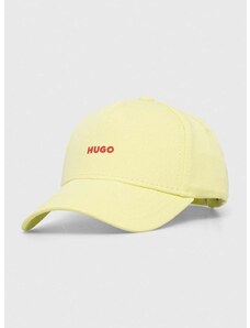 Pamučna kapa sa šiltom HUGO boja: žuta, s tiskom