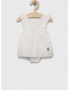 Pamučna haljina za bebe Jamiks boja: bijela, mini, širi se prema dolje