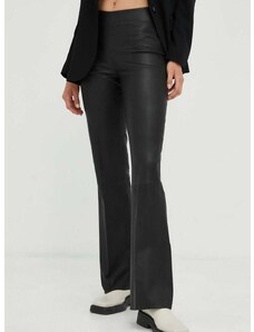 Kožne hlače Day Birger et Mikkelsen za žene, boja: crna, trapez, visoki struk