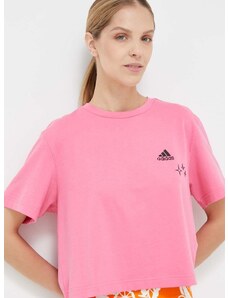 Pamučna majica adidas boja: ružičasta