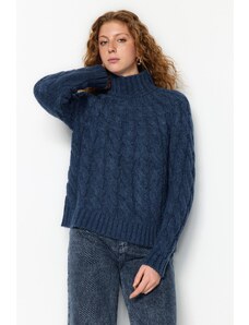 Trendyol Navy Blue mekane teksturirane pletenice džemper