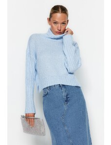 Trendyol plava široka boja mekana teksturirana pletenina džemper
