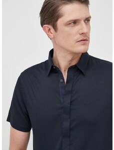 Košulja Armani Exchange za muškarce, boja: tamno plava, slim, s klasičnim ovratnikom