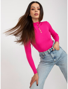 Fashionhunters Dark pink ribbed lady's turtleneck blouse