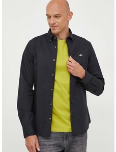 Pamučna košulja Gant za muškarce, boja: crna, slim, s button-down ovratnikom