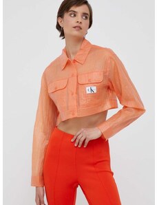 Jakna Calvin Klein Jeans za žene, boja: narančasta, za prijelazno razdoblje