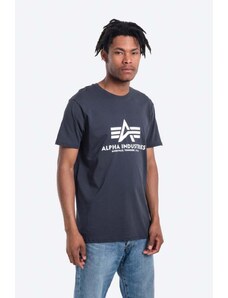 Pamučna majica Alpha Industries Basic T-Shirt boja: tamno plava, s tiskom, 100501.02-navy 100501.02
