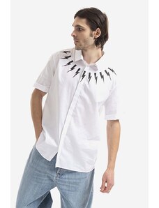 Neil Barrett Pamučna košulja Neil Barett Bold Neck Short Sleeve Shirt za muškarce, boja: bijela, regular, s klasičnim ovratnikom, BCM068S.S006S.526-White