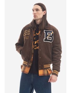 Bomber jakna Billionaire Boys Club Corduroy Collared Varsity Jacket za muškarce, boja: smeđa, za prijelazno razdoblje, B22402-BROWN