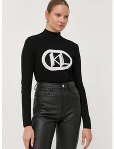 Pulover Karl Lagerfeld za žene, boja: crna, lagani, s poludolčevitom