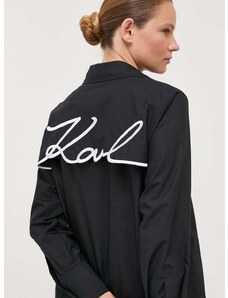 Pamučna košulja Karl Lagerfeld za žene, boja: crna, regular, s klasičnim ovratnikom