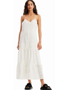 Pamučna haljina Desigual boja: bijela, midi, ravna