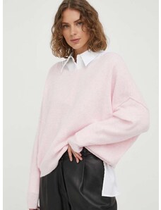 Pulover s dodatkom vune American Vintage za žene, boja: ružičasta, lagani